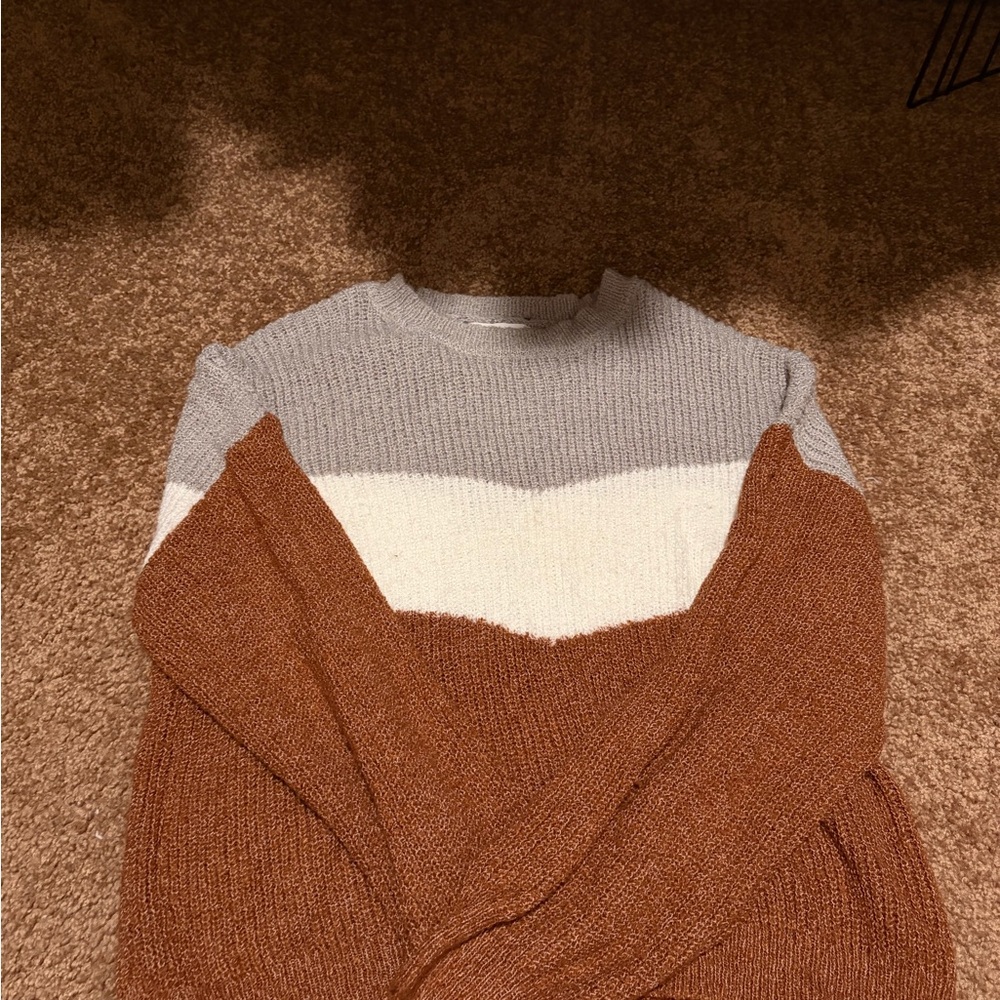 Colorblock Sweater in Gray, White, and Brown